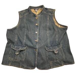Vintage Motto Womens 2X Denim Vest Blue Snap Button Stretch Jean Casual Utility